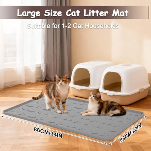 Cat Litter Mat, Large 34" x 22" Silicone Mat Litter Trapping Mat for Litter Box,Waterproof Easy To Clean,Foldable Litter Pad
