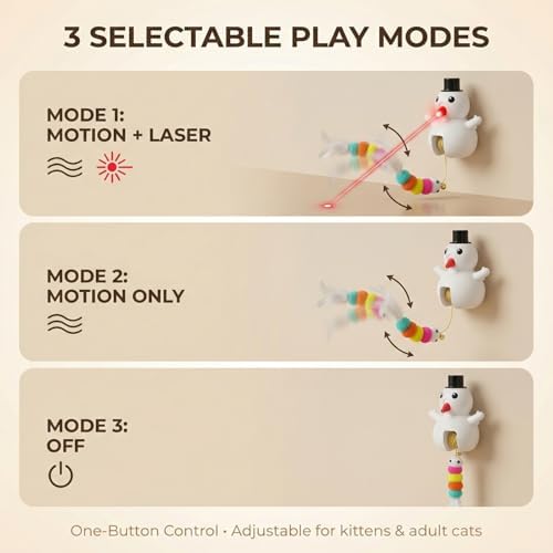 Luxelle Interactive Cat Toy for Indoor Cats, Automatic Hanging Cat Toy with 6.5ft Retractable Elastic Cord, Motion & Laser Play Modes, USB Rechargeable, Wall & Door Mount Toy