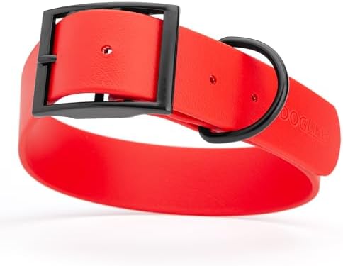Dogline Biothane Waterproof Dog Collar Strong Coated Nylon Webbing with Black Hardware Odor- Proof for Easy Care Easy to Clean High Performance Fits Small Medium or Large Dogs, Cherry Red