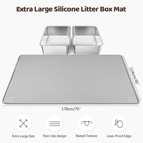 Silicone Cat Litter Mat for Litter Box 70”x45” Large Cat Mat, Light Grey