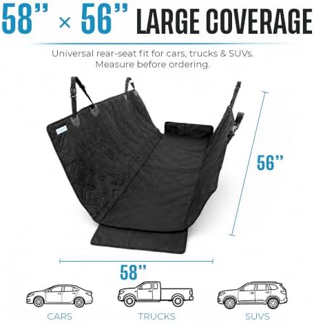Bulldogology Dog Car Seat Cover for Back Seat 58"x56" Waterproof Pet Seat Cover SUV - Seat Cover for Dogs - Back Seat Protector - Dog Hammock for Car, Seat Cover for Truck (Large)
