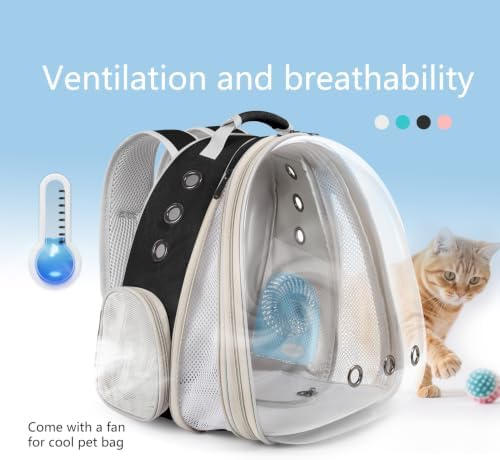 Cat Backpack Carrier with Fan, Space Capsule Astronaut Clear Bubble Front Extension to Carry Transport Cat Small Puppy Bunny, 20 Pounds Cat Bookbag (Black, Gen 1 + Fan)