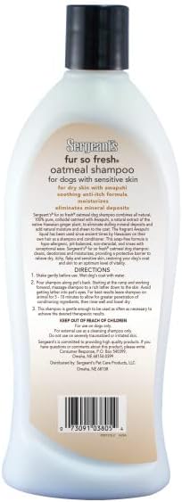 Sergeant’s Fur-So-Fresh Oatmeal Dog Grooming Shampoo, 18 oz | Ideal for Sensitive Skin, Milk and Honey Scent, Dog Bath Product, 18oz