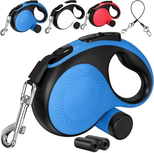 dyTrek 26 ft Retractable Dog Leash for Large Dogs with Bag Dispenser Blue