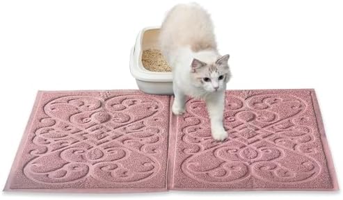 PetLike 2pk 30x18 inch Cat Litter Box Mat, Thick Kitty Litter Trapping Mat, Durable,Waterproof &Washable with Non-Slip Backing, Soft on Kitty Paws and Easy to Clean, BPA Free