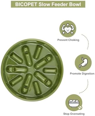 Ceramic Slow Feeder Dog Bowl, Green, Medium