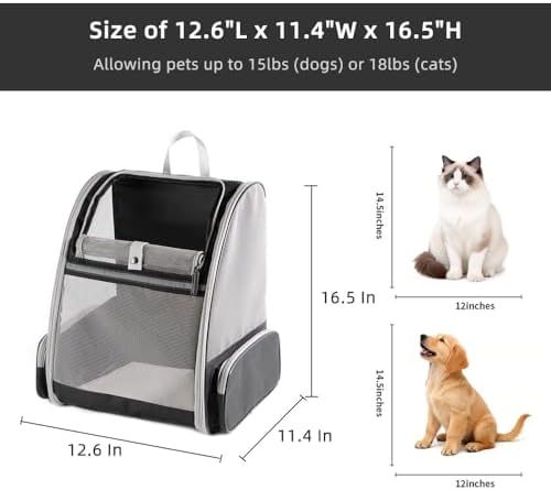 Cat Carrier Soft Sided Pet Carrier Backpack Airline Approved cat Bag for Cats & Dogs - Collapsible, 270° Breathable Design with 1 Pet Poop Bag+ 5 Leak-Proof Pee Pads, Ideal for Small/Medium Pets