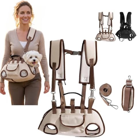 Pawzie Purse Dog Carrier, Breathable Crossbody Pet Sling Bag for Dogs & Cats, Convertible Backpack Shoulder Bag for Travel, Hands-Free Carrier with Safety Leash Clip & Storage Pocket(Beige, Small)