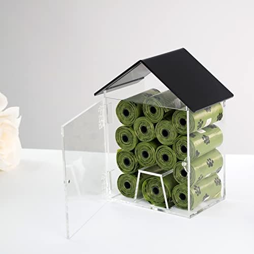 Dog Poop Bag Dispenser, Wall Mount Waterproof Outdoor or Indoor Cat Bag Dispenser Holder, Clear Acrylic Pet Waste Bag Storage Container Station for Home, Yard, Porch, Lawn, Fence (Frame House)