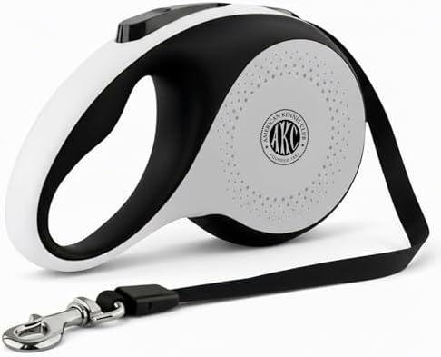 American Kennel Club Heavy Duty Retractable Dog Leash, 16.4ft, Tangle-Free, Ergonomic Grip, One-Hand Brake, for Medium & Large Dogs up to 110 lbs Gray