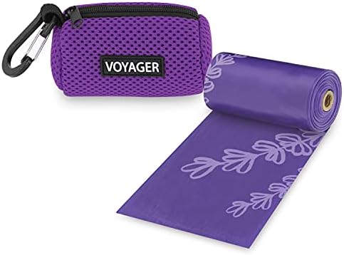 Best Pet Supplies Dog Poop Bag Holder Leash Attachment with Reusable Dispenser for Travel, Walking, Park, and Outdoor Use, Durable with Clip-On - Purple, Mesh Dispenser w/15 Bags