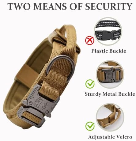 Tactical Dog Collar Leash Set, Adjustable Military Training Collar, Brown L