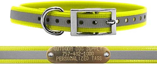 Reflective Waterproof D-Ring Dog Collar w Custom Name Tag, Yellow