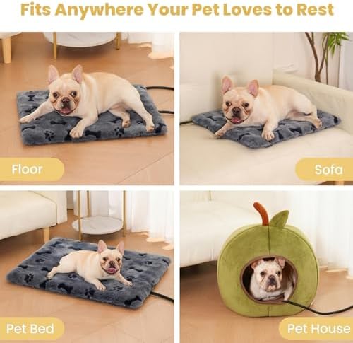 Pet Heating Pad for Cats Dogs Indoor & Sheltered Outdoor Waterproof Heated Cat Bed Heated Dog Bed Chew Resistant Cord Constant Temperature Electric Warming (Grey, M: 20" × 16" × 1.3")