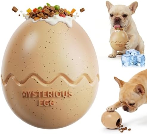 Dog Fillable Toy 3 in 1 Interactive Dog Toys Freeze Lick Summer Cooling Toy Enrichment Treat Dispensing Chew Toy Stuffable Puzzle Slow Feeder for Medium Small Dogs Easy to Clean (Egg-Beige)