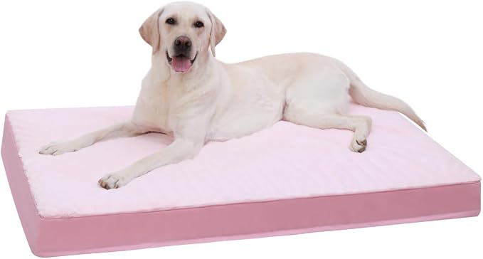 KSIIA Orthopedic Dog Bed for Extra Large Dogs with Waterproof, Pink, 47x29 | Deluxe Soft Plush Dog Crate Bed, Washable Pet Mat with Removable Cover & Egg Crate Foam for Extra Large Dogs Sleeping