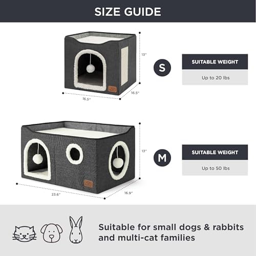 Bedsure Extra Wide Cat House Bed with Fluffy Ball and Scratch Pad