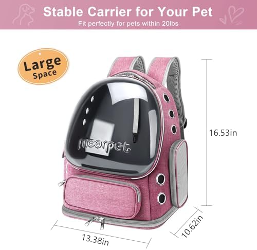 Cat Backpack Carrier, Breathable Cat Bubble Backpack Large Space Cat Carrier Backpack for Kitty Small Dog Up to 15 lbs, Foldable Airline Approved Cat Backpack, Transparent Pet Travel Backpack (Pink)