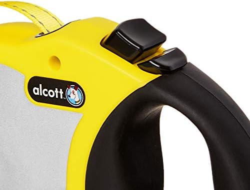 alcott Visibility Retractable Reflective Belt Leash, 16' Long, Large for Dogs Up to 110 lbs., Neon Yellow with Reflective Accents