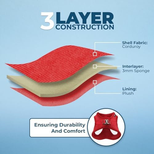 Voyager Step-in Plush Dog Vest Harness -Red Corduroy, Medium