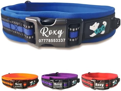 Dog Collar Personalized Reflective Nylon Collar Adjustable Soft & Breathable Pet Collars with Name & Phone Number for Small Dogs Medium Dogs Large Dogs (Blue, XS)