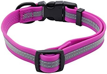 Nimble Reflective Waterproof Dog Collar Adjustable Odor Resistant Easy Clean Pet Collar for Small Medium Large Dogs Night Walking Outdoor Rainy Use (Small (9.45”-14.17”inches), Rose Purple)
