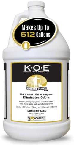 Odorcide K.O.E. Apricot Odor Eliminator Concentrate for Strong Odor for Cages, Runs & More – Home & Kennel w/Safe, Non-Enzymatic Formula - 128 oz