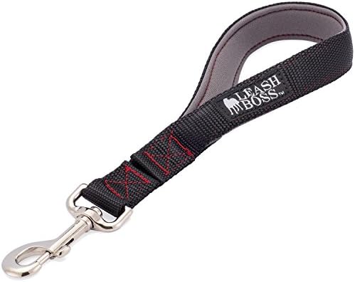 Leash Boss Short Dog Leash with Padded Handle - 12, 18, and 24 Inch Leads for Large Dogs - 1 Inch Nylon (12 in, Black/Red/Gray)