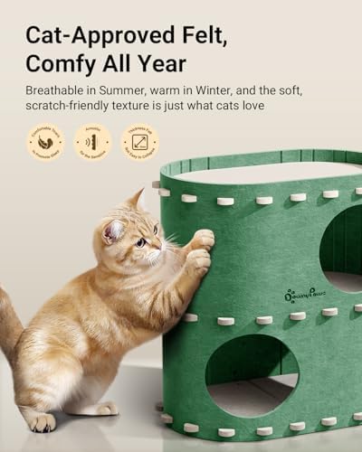 DownyPaws Cat House for Indoor Cats, 2-Storey Cat Bed Cave, Forest