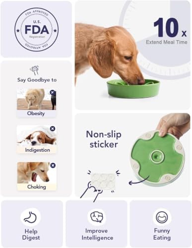 LE TAUCI Ceramic Slow Feeder Dog Bowls Small Breed, 0.6 Cups Dog Food Dish for Fast Eaters, Puzzle Bowl for Small Dogs and Cats,Pink+Green