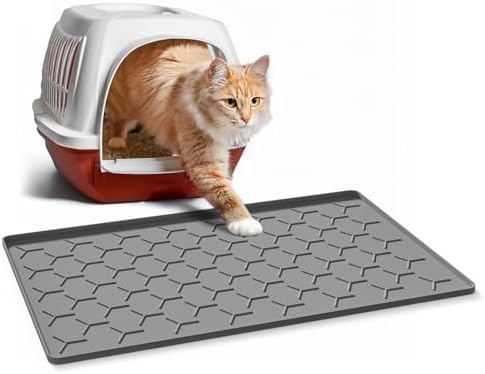 Garoopion Silicone Cat Litter Mat 24×16 inch, Easy to Clean, Dark Gray