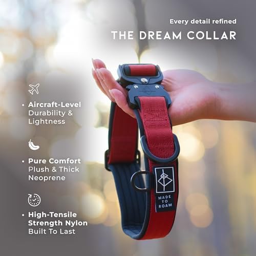 MADE TO ROAM Comfort Collar - Adjustable Nylon Dog Collar with Soft Comfortable Padding, Light Aviation Aluminum Metal Buckle for Small, Medium and Large Dogs (Maine Marina, Size 2)