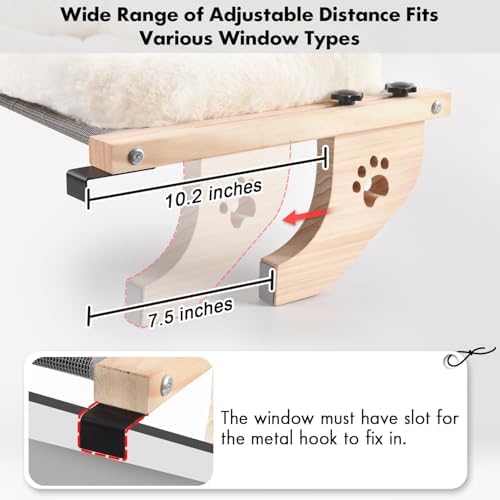 AMOSIJOY Wooden Cat Windowsill Perch with Zipper Cushion Bed, 27.5in