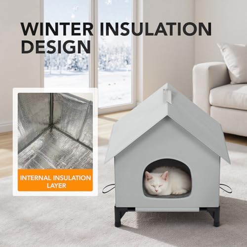 Large Cat House for Outside&Indoor,Insulated and Weatherproof,Foldable Cats Shelter, Bigger Cat House, Selfwarming/Cold Large Cave Bed for Winter,Garden(18 x 18 x 24 inch,L,Normal)