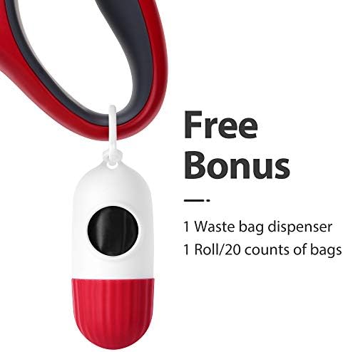 Fida Retractable Dog Leash with Dispenser and Poop Bags, 16 ft, Red