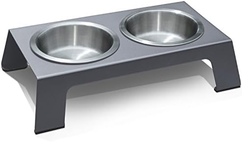 PetFusion Elevated Dog Bowls, Cat Bowls -- Premium Anodized Aluminum Feeder (Short 4"). Us Food Grade Stainless Steel Raised Bowls,Metallic Gray