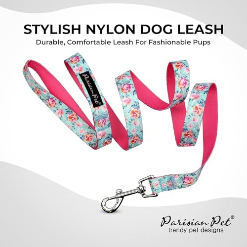 Parisian Pet Floral Dog Leash - Nylon Heavy Duty Training Leashes for Dogs with Comfortable Handle - Strong Metal Clip 4Ft Puppy Leash - Spring Blossom Chew Proof Leashes for Small and Medium Dogs