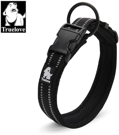 True Love Padded Reflective Breathable Nylon Dog Collar, Black, M