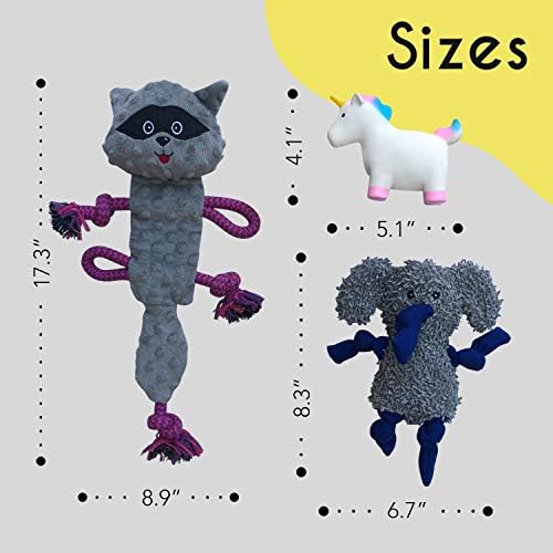 rocket & rex Puppy Chew Toys, Stuffing-Free Rope & Plush Set (3pk)