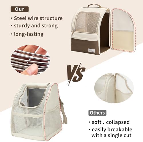 wakytu Cat Carrier Backpack,Pet Backpack Carrier for Small Cats Dogs,Beige