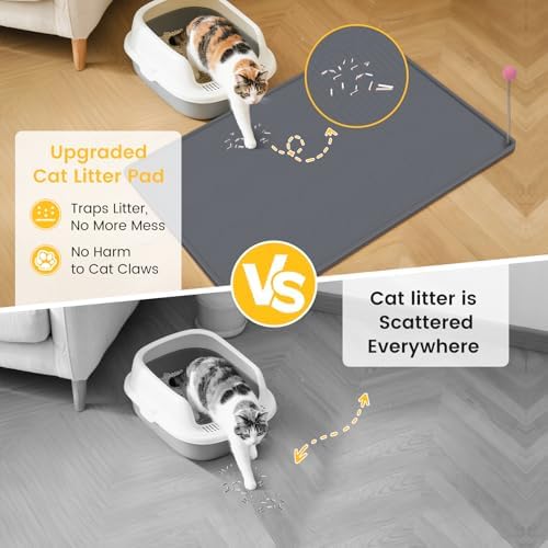 Cat Litter Mat, 38"X25" Large Litter Box Mat, Waterproof and Easy to Clean Silicone Cat Mat for Litter Box, Mat Litter Trapping Mat for Scatter Control, Keep The Floor Clean (Dark Grey)