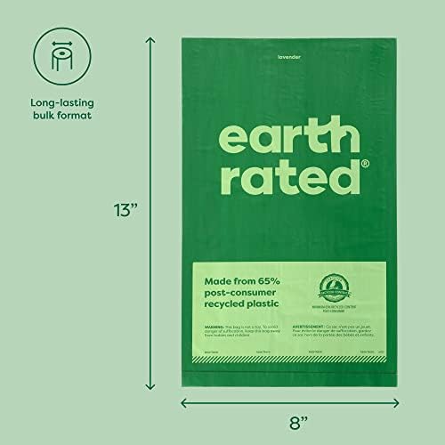 Earth Rated Dog Poop Bags, Thick Grab and Go Single Roll, Ideal for Backyard Pickups, Lavender Scented, 900 Count (3 x 300 count)