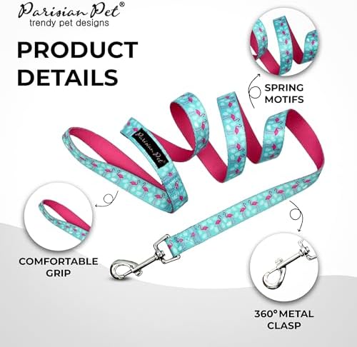 Parisian Pet Flamingo Dog Leash - Nylon Heavy Duty Training Leashes for Dogs with Comfortable Handle - Strong Metal Clip 4Ft Puppy Leash - Durable Chew Proof Leashes for Small and Medium Dogs Girl