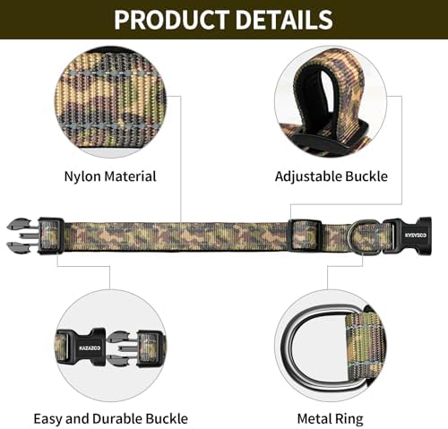 Kazazoo Large Dog Collar, Reflective Nylon Collar,No Pull,Heavy Duty Collar,Soft Neoprene Breathable & Quick Release Buckle Dog Collars for Labrador Retriever,German Shepherd,Golden Retriever camo-L