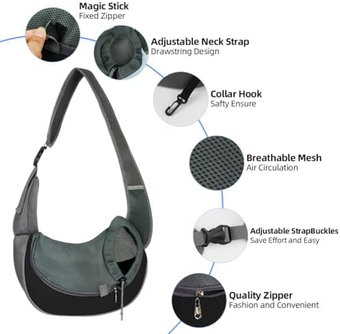 Dog Sling Carrier, Mesh Breathable Puppy Sling with Soft Adjustable Widen Padded Strap, Hand-Free Dog Purse Carriers for Small Dogs Cats, Pet Carrier Backpack for Travel Outdoor, Black