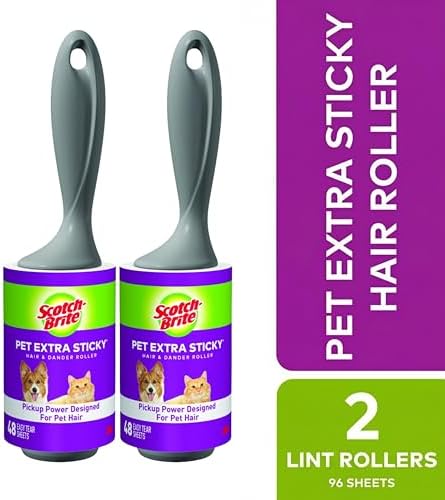 Scotch-Brite Pet Hair Pickup Extra Sticky Lint Roller, 50% Stickier, Fur & Fluff Remover for Clothes, Couches, Dog Beds & Car Seats, 4 in x 22.5 ft, 2 Pack, 96 Sheets
