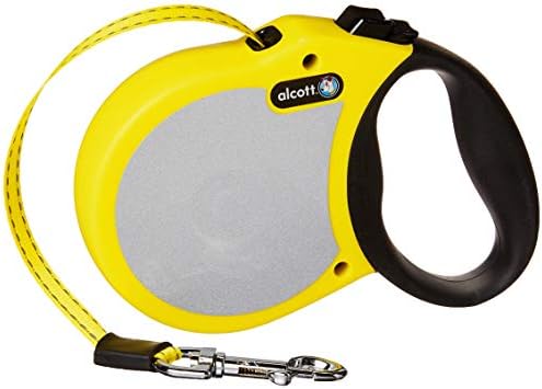 alcott Visibility Retractable Reflective Belt Leash, 16' Long, Small for Dogs Up to 45 lbs., Neon Yellow with Reflective Accents