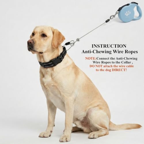 Chew Proof Retractable Dog Leash for Large Dogs, 16ft Heavy Duty Dog Lead with Anti-Chewing Steel Wire Rope, Tangle-Free 360° Swivel, One-Hand Brake & Lock, Blue L