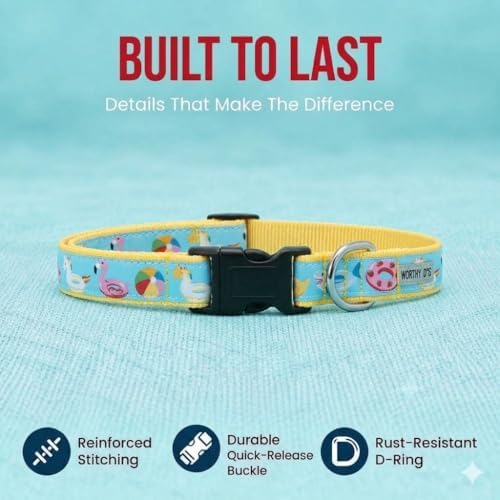 THE WORTHY DOG Summer Print, Adjustable Dog Collar, Small Dogs, Pool Party