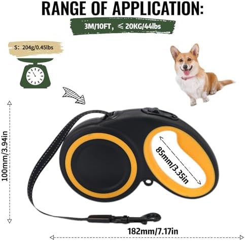 10-16FT,66LBS,Highly Reflective Retractable Dog Leash,S-Black